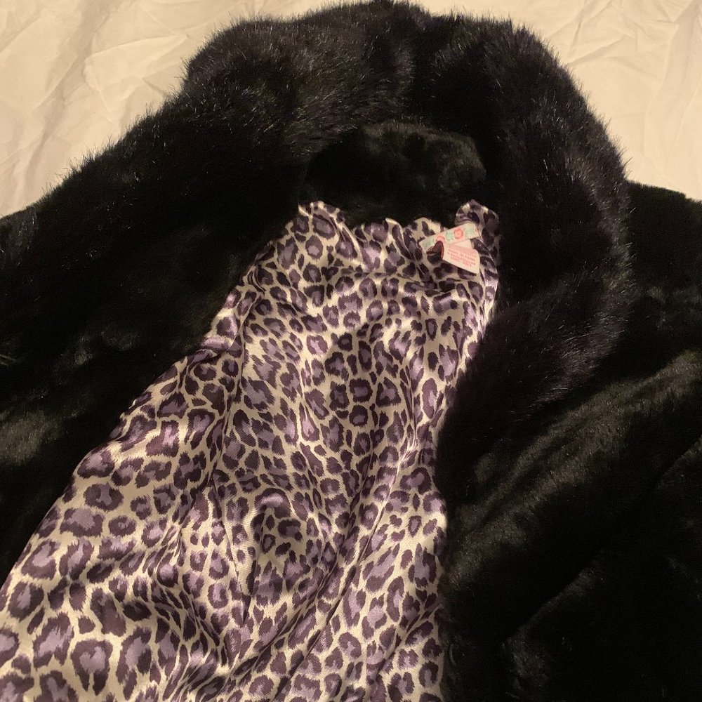 Faux Fur Black Coat Girl's Size 10/12 - Picture 2 of 9